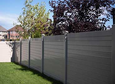 Horizontal-Tan-Vinyl-Fences Installed in Barrie-Innisfil